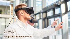  Presentation with train - PPT theme with researchers-train-with-vr-glasses background and a sky blue colored foreground