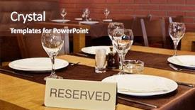  Presentation with served - Presentation theme featuring reservation - closeup served table with sign background and a tawny brown colored foreground