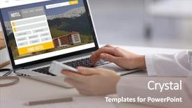  Presentation with travel - Amazing PPT layouts having reservation - travel concept woman using laptop backdrop and a coral colored foreground