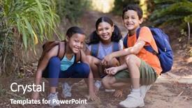  Presentation with field and stream - PPT layouts enhanced with reserve studies - portrait of smiling friends crouching background and a gray colored foreground
