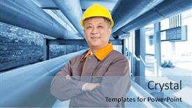  Presentation with oil pipeline - Amazing PPT layouts having reservoir engineering - old asian man engineer backdrop and a light blue colored foreground