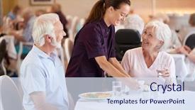  Presentation with chairs - Beautiful theme featuring residence - male and female residents sitting backdrop and a sky blue colored foreground