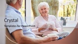  Presentation with senior couple - Colorful PPT theme enhanced with residence - senior couple sitting in chairs backdrop and a light blue colored foreground