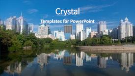  Presentation with buildings - Presentation theme enhanced with residence buildings view from a lake rising in fuzhou china background and a teal colored foreground