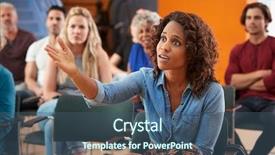  Presentation with community meeting - PPT theme enhanced with resident hall - frustrated woman asking question background and a ocean colored foreground