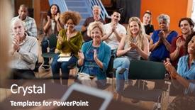  Presentation with community center - Slide set consisting of resident hall - group attending neighborhood meeting applauding background and a tawny brown colored foreground