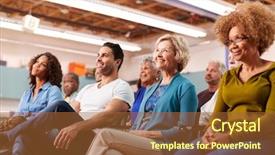  Presentation with neighborhood - Presentation design consisting of resident hall - group attending neighborhood meeting background and a red colored foreground