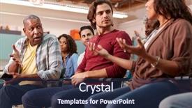  Presentation with community center - PPT theme with resident hall - group attending neighborhood meeting background and a navy blue colored foreground