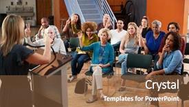  Presentation with voting - Amazing PPT theme having resident hall - group attending neighborhood voting backdrop and a coral colored foreground