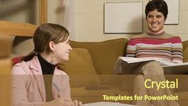  Presentation with students - Beautiful slide deck featuring resident hall - two female students studying backdrop and a tawny brown colored foreground