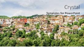  Presentation with residential - Presentation design with residential-area-in-the-city background and a sky blue colored foreground