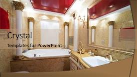 Presentation with marble - Colorful PPT theme enhanced with residential cleaning - fashionable marble bathroom backdrop and a coral colored foreground