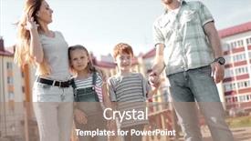  Presentation with apartment - Slides enhanced with residential complex - happy family standing background and a coral colored foreground