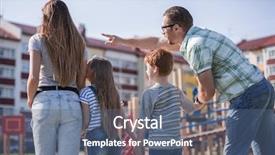  Presentation with father teaching children - Theme enhanced with residential complex - rear view father shows his background and a ocean colored foreground