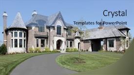  Presentation with brick - Theme having residential construction - large suburban brick and stone background and a light blue colored foreground