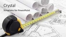  Presentation with house building plans - PPT layouts featuring residential construction - rolls of architectural house plans background and a white colored foreground