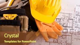  Presentation with set of construction tools tool - Theme with residential construction - set of tools and constuction background and a tawny brown colored foreground