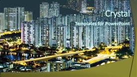  Presentation with residential - Slides with residential district in hong kong at night background and a ocean colored foreground