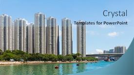  Presentation with hong kong - Cool new slide set with residential-district-in-hong-kong backdrop and a light blue colored foreground