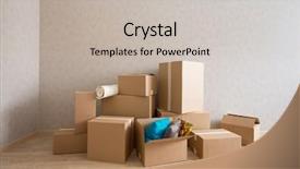  Presentation with new cold room storage - PPT theme enhanced with residential freight delivery - cardboard boxes in new empty background and a  colored foreground