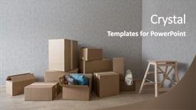  Presentation with step - Slide deck consisting of residential freight delivery - cardboard boxes pile in new background and a gray colored foreground