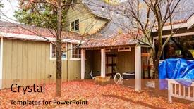 Presentation with rainy day - Cool new slides with residential home with garden backyard backdrop and a coral colored foreground