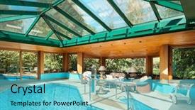  Presentation with water park - PPT theme having residential house large indoor background and a teal colored foreground