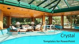  Presentation with zoo interior design - Beautiful PPT theme featuring residential house large indoor backdrop and a cyan colored foreground