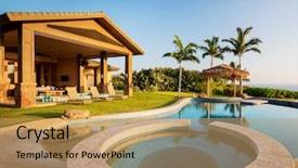  Presentation with villa - Beautiful slide deck featuring residential subdivision - luxury home with swimming pool backdrop and a yellow colored foreground