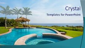  Presentation with villa - Slide set with residential subdivision - luxury home with swimming pool background and a sky blue colored foreground