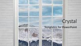  Presentation with residential - PPT theme having residential window with snowy mountain background and a  colored foreground