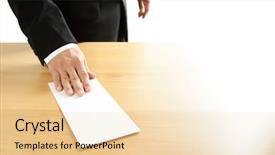  Presentation with envelope - Presentation design with resigned - businessman handing in a blank background and a lemonade colored foreground