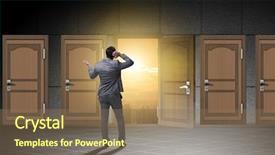  Presentation with uncertainty - Audience pleasing presentation design consisting of resigned - businessman in business uncertainty concept backdrop and a violet colored foreground