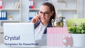  Presentation with job - Slides featuring resigned - businesswoman resigning from her job background and a  colored foreground