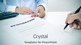  Presentation with front desk - Slides with resigned - closeup of the hand background and a sky blue colored foreground