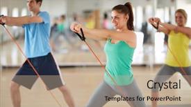  Presentation with rubber - Slides featuring resistant rubber in fitness class background and a coral colored foreground