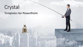  Presentation with cityscape - Slide deck featuring corporate excellence - businessman fishing sack of currency background and a white colored foreground