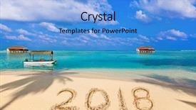  Presentation with 2018 beach - PPT theme consisting of new spa resort - numbers 2018 on beach background and a light blue colored foreground