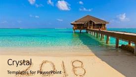  Presentation with 2018 beach - Beautiful slides featuring new spa resort - numbers 2018 on beach backdrop and a lemonade colored foreground