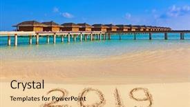  Presentation with 2019 - Colorful theme enhanced with new spa resort - numbers 2019 on beach backdrop and a lemonade colored foreground
