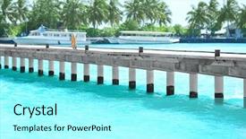  Presentation with resort - Colorful slide set enhanced with resort and blurred berthed boat backdrop and a arctic colored foreground