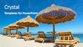  Presentation with beautiful skin and beach - Colorful PPT theme enhanced with resort bali indonesia - beach chairs with straw umbrellas backdrop and a  colored foreground