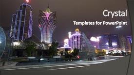  Presentation with highrise building - Beautiful PPT layouts featuring resort casinos - construction scene of highrise casino backdrop and a  colored foreground