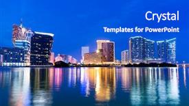  Presentation with resort - Beautiful presentation theme featuring resort casinos - macao city at night backdrop and a dark gray colored foreground