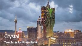  Presentation with macau - Beautiful presentation theme featuring resort casinos - macau china city skyline backdrop and a violet colored foreground