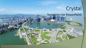  Presentation with macau - Presentation design enhanced with resort casinos - macau cityecape at day view background and a light blue colored foreground