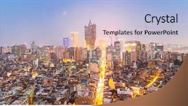  Presentation with macau - Beautiful PPT layouts featuring resort casinos - macau cityscape skyline at dusk backdrop and a light blue colored foreground