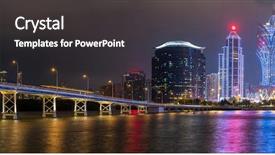  Presentation with macau - Audience pleasing PPT theme consisting of resort casinos - macau cityscape skyline at dusk backdrop and a dark gray colored foreground