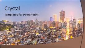  Presentation with macau - Slide deck with resort casinos - macau cityscape skyline at dusk background and a light blue colored foreground