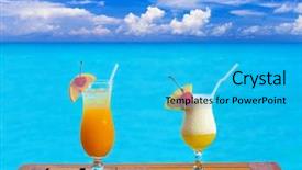  Presentation with resort - Audience pleasing presentation design consisting of resort food - two cocktails on table sea backdrop and a cyan colored foreground